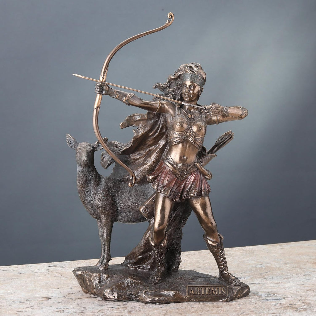 12 1/4 Inch Artemis Goddess of Hunt and Wilderness Cold Cast Resin Greek Statue Bronze Finish Sculpture