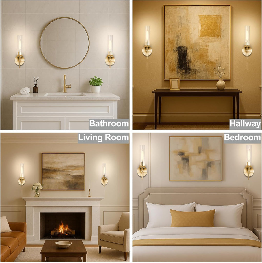 Gold Bathroom Light Fixtures Over Mirror, Hardwired Vanity Lights Set of 2 with Knurled Texture, Brushed Gold Wall