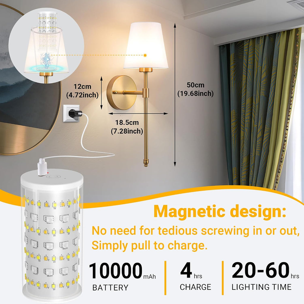 Peel and Stick Wall Sconces, Stick On Wall Sconce Set of 2, Battery Operated Wireless Wall Light, No Drill Adhesive