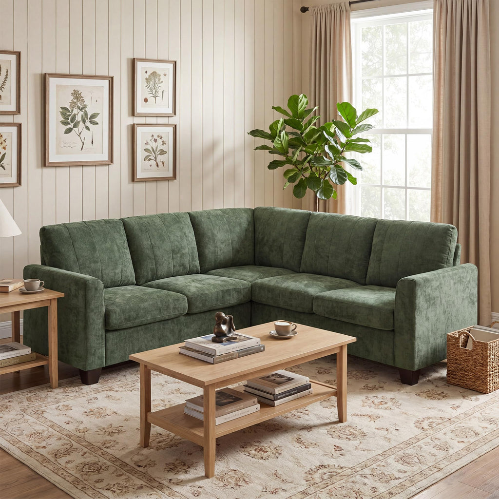 L Shaped Couch, Small Corner Sectional Sofa, Green