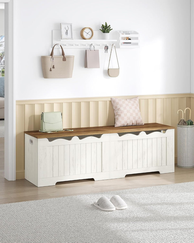 59" Lift Top Storage Bench, 268L/70Gal FSC Wood Chest | | Retro White | 330lb Seating | Double Hinges | Bedroom