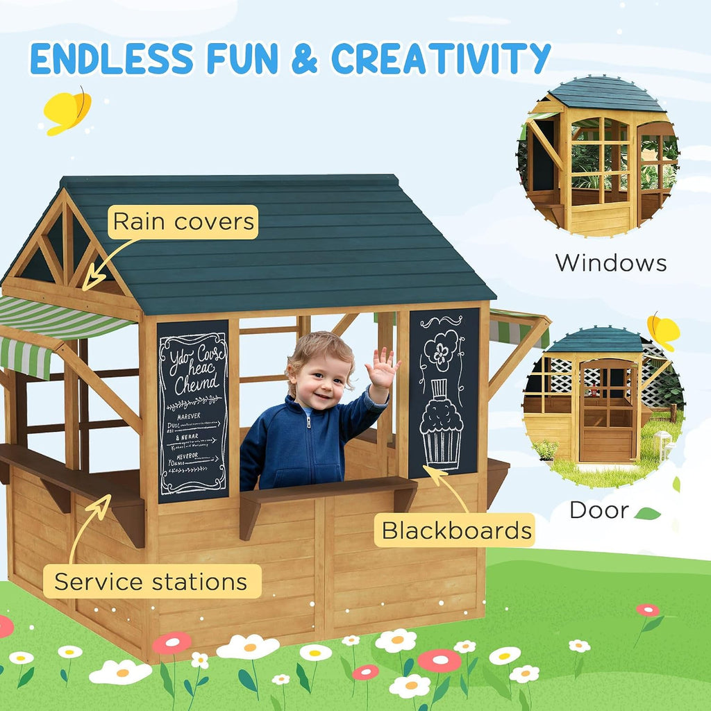 Robust Foldable Playhouse with Full Glass Windows, Operable Hinged Door, Convenient Snack Station, Waterproof Roof