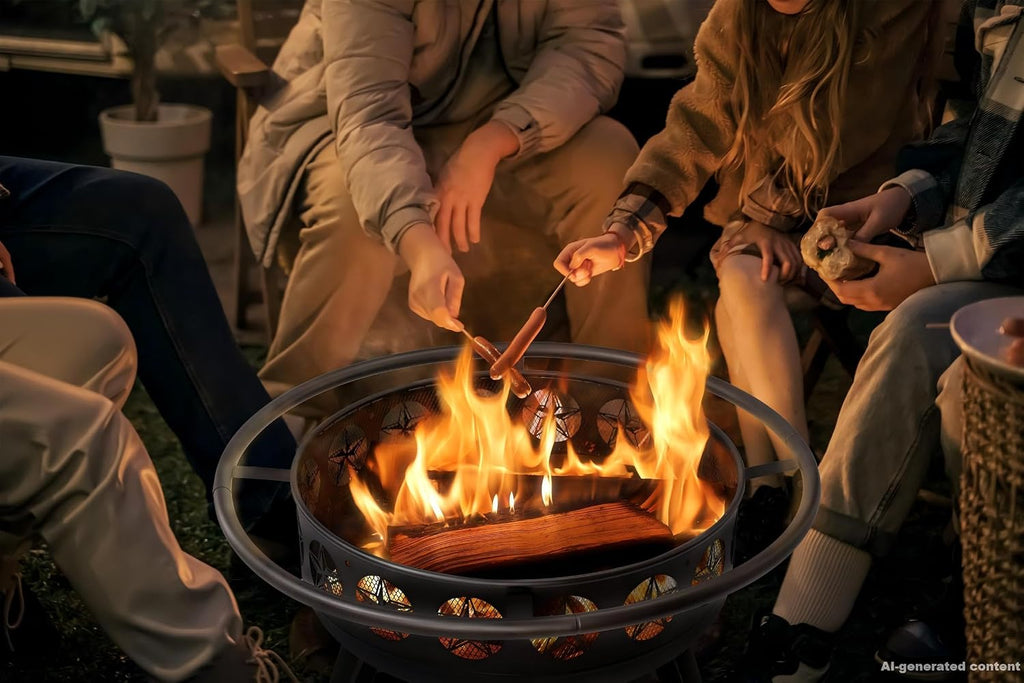 32 Inch Fire Pit with Swivel Cooking Grate,3-in-1 Wood Burning Firepit with Grill,Outdoor Fire Pits Table with Metal