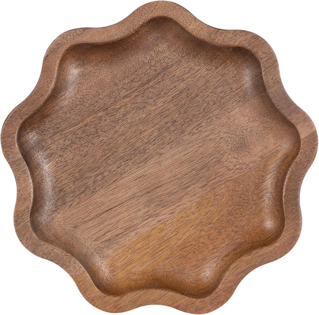 Alezar Modern Mango Wood Drink Table, 9 x 9 x 22, Walnut Brown, Transitional Round Pedestal Table with Wavy Edge for
