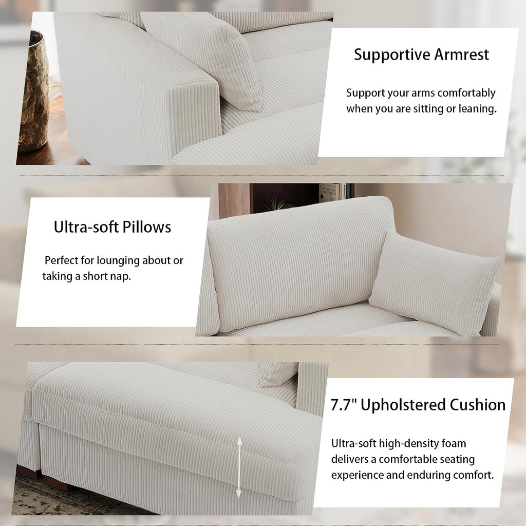Oversized Chaise Lounge Chair Indoor with Left Armrest, Comfy Upholstered Sofa Bed Recliner Chair , Corduroy Reading
