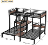 Twin Over Twin Over Twin Bunk Bed with Shelf and Storage Stairs