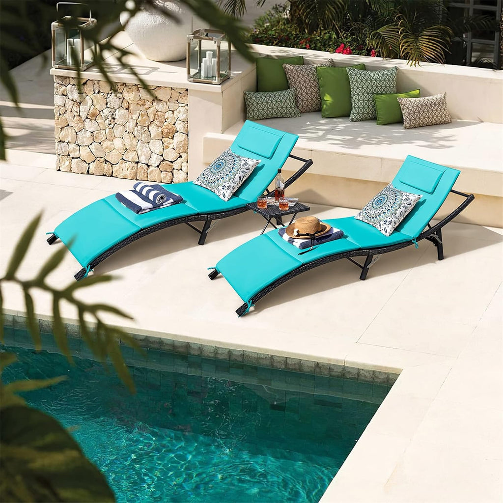 Lounge Chairs for Outside 3 Pieces Patio Adjustable Chaise Lounge Outdoor Wicker Lounge Chairs Set of 2 with Table