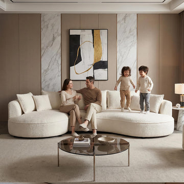 Oversized Curved Sectional Sofa, 125", 5-Seater, Upholstered, Boucle, Cloud