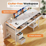 47" Computer Desk with 6 Drawers, Home Office Gaming Desks with Storage Shelves