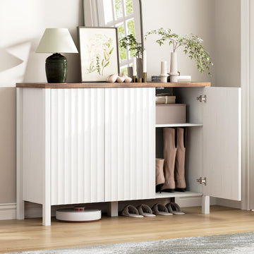 Shoe Storage Cabinet with Doors and Adjustable Shelves, White