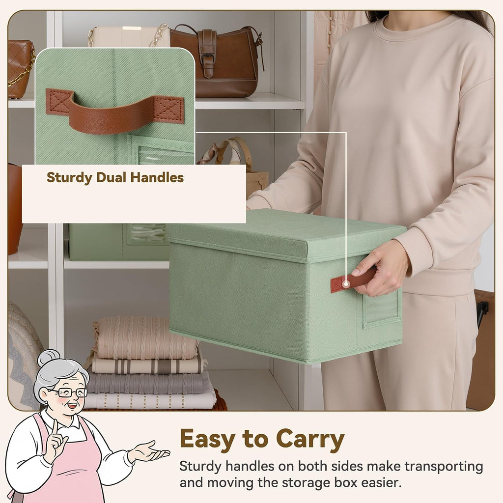 Storage Basket with Lid, Linen Fabric Storage Bins with Label, Decorative Storage Boxes, Clothes Storage and