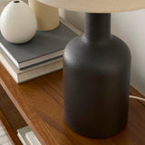 Home 22" Matte Black Ceramic Table Lamp with Oatmeal Shade for Modern, Transitional, Bedside Table, Living Room