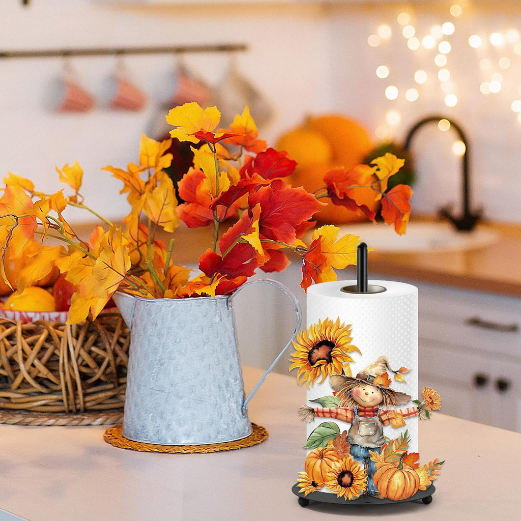 Fall Paper Towel Holder Rustic Scarecrow Kitchen Decor Accessories Large Metal Towel Holder Stand for Autumn