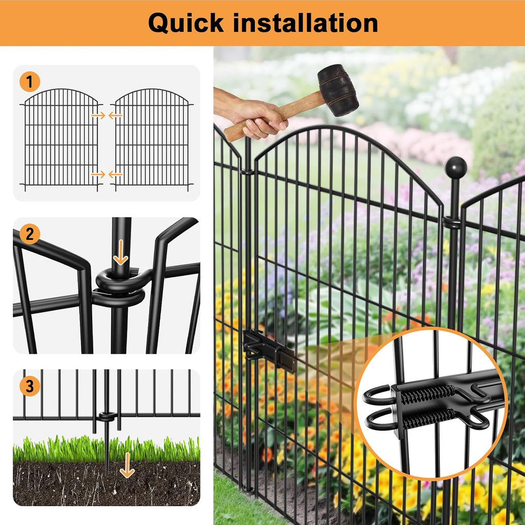 Decorative Garden Fence Animal Barrier with Gate 40 in(H)×27.6 Ft(L) 12 Panels, Dog Rabbit Fencing Arched Rustproof