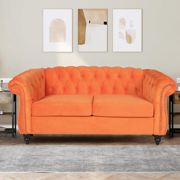 Tufted Velvet Sofas para Sala, Comfy Big Wide Deep Living Room Couch with Armrest, Mid Century Modern Sofa Couch