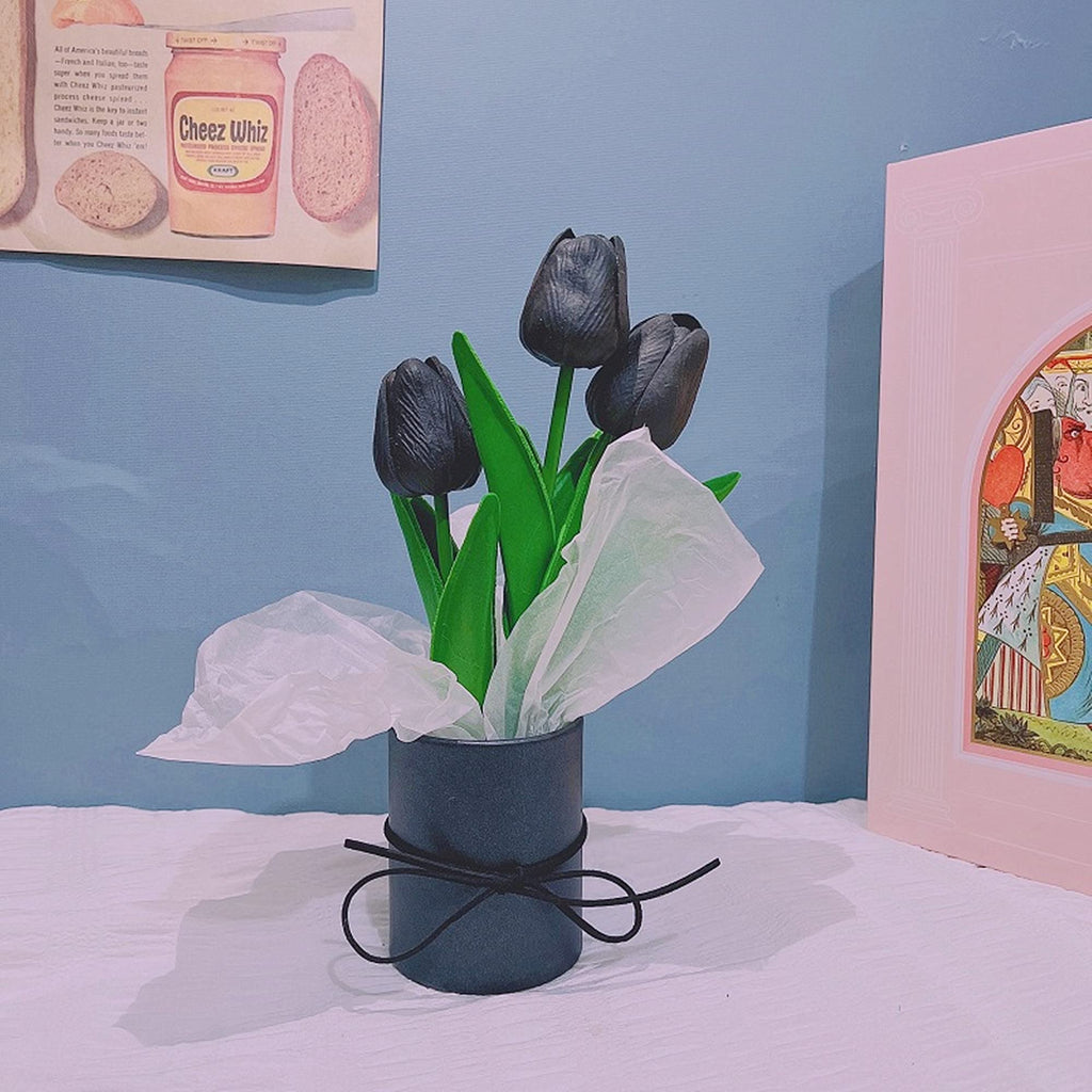 24 Pcs Black Flowers Tulip Artificial Flowers Real Touch PU Tulip Flowers Decorations Centerpieces Arrangement
