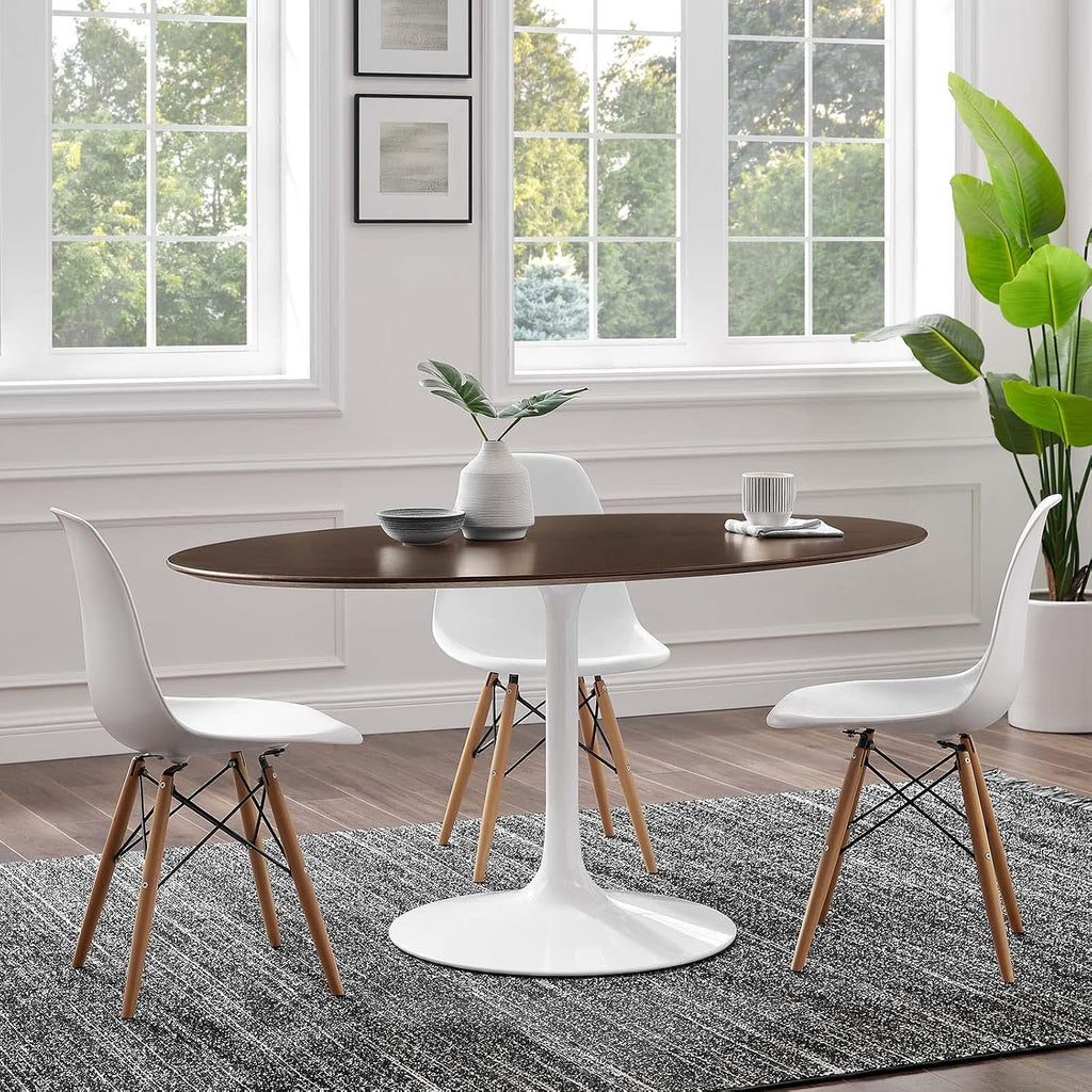 Inspired Saarinen Style Tulip Oval Pedestal Dining Table — White Cherry Walnut, 60″ Oval
