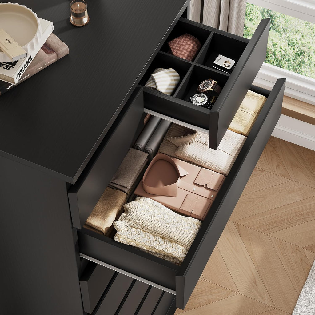 Black Tall 8 Drawer Dresser ,Dressers & Chests of Drawers with Jewelry Storage,Wood Storage Dresser with Deep Drawers