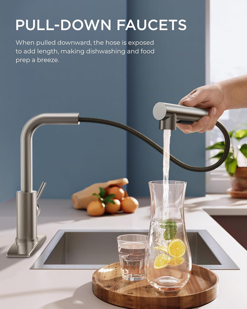 Kitchen Faucets with Pull Down Sprayer, Brushed Nickel Stainless Steel