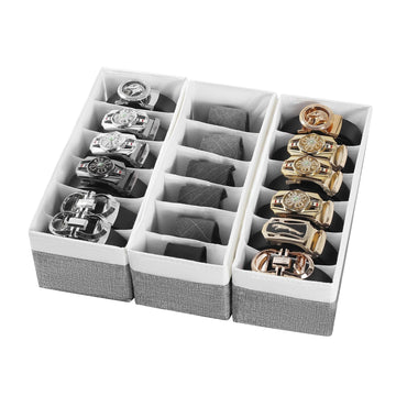 3 Packs Fabric Belt Organizer, 6 Grids Belt Organizer for Closet and Drawer, Foldable Dresser Drawer Organizers, Tie