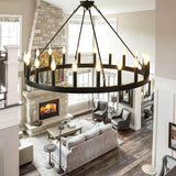 Black Wagon Wheel Chandelier 40 inch,20-Light Farmhouse Wagon Wheel Chandeliers Round Industrial Ceiling Light fixtures for Outdoor Porch high Ceilings Living Dining Room Foyer Entryway A105-B0C5BVK35F