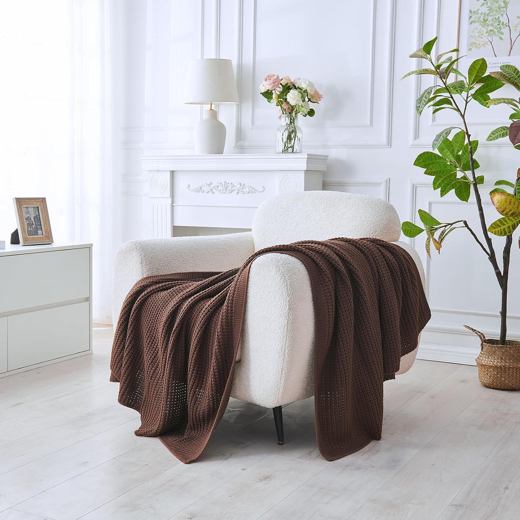 Brown Throw Blanket, Soft Chunky Cable Knit Throw Blanket, Classic Fisherman's Rib Stitch Pattern Throw, 50"X60"