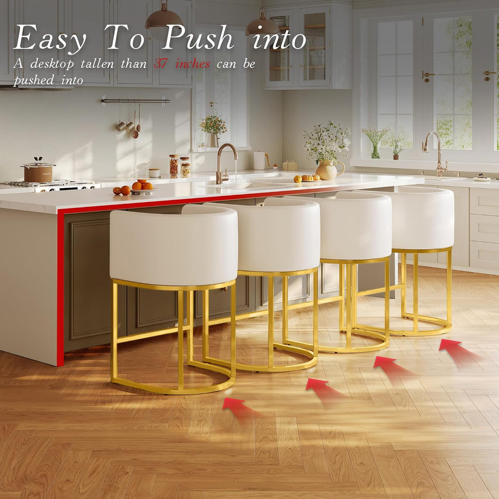 Modern Counter Height Bar Stools,Bar Stools Set of 4,PU Leather Upholstered Barrel Barstools with Backs,26''