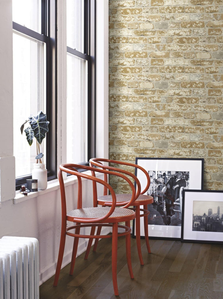 RMK9037WP Light Brown Stuccoed Brick Peel and Stick Wallpaper