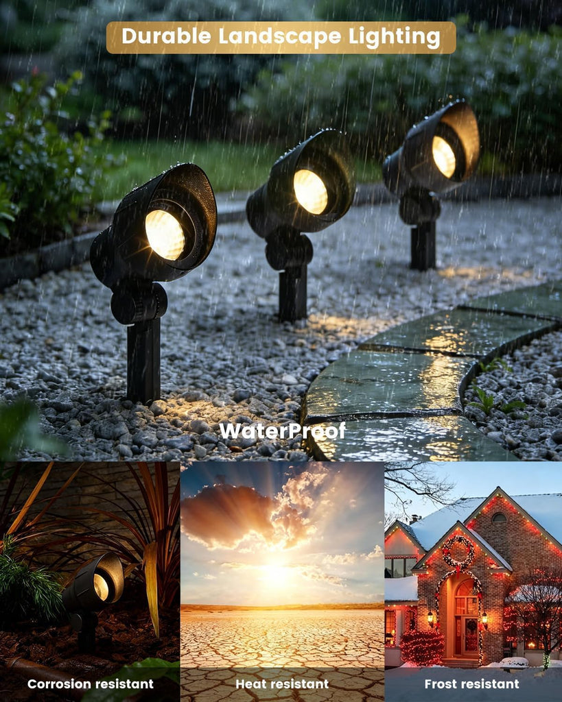 Low Voltage Landscape Spotlights 20W 12V LED Outdoor Lighting, 3000K Warm White, Adjustable Die-Cast Aluminum Lights