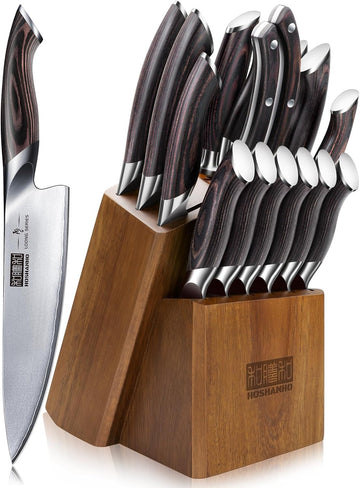 16PCS Knife Set, Ultra Sharp Japanese Kitchen Knife Set with Block | Japanese High Carbon Stainless Steel Cooking