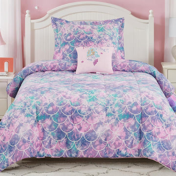 Comforter Set for Girls-3 Pieces Mermaid Glow in the Dark Bedding Sets for Kids, 1 Comforter, 1 Sham and 1