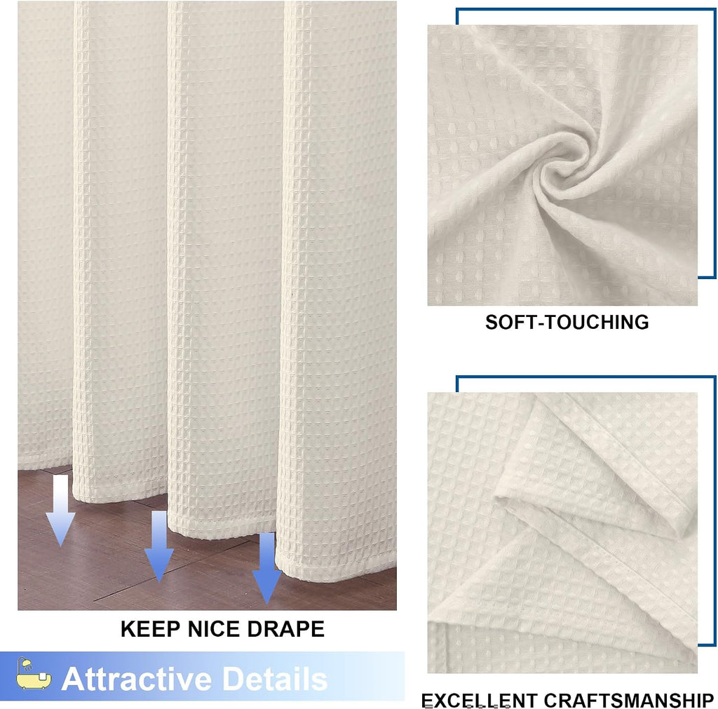 Extra Long Shower Curtain Set- 96 Inch Long Waffle Weave Heavy Duty Fabric Shower Curtains , Luxury Heavy Duty Thick