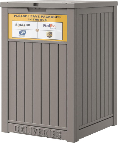Package Delivery Box with Sign, Secure Lockable Waterproof Package Delivery Container, Resin Deck Box