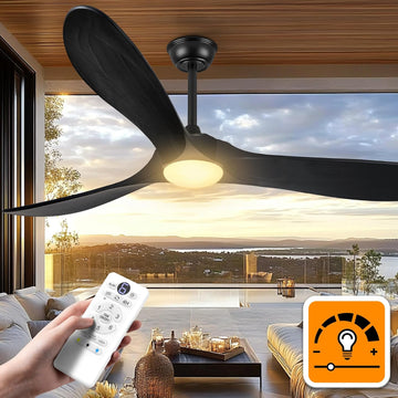 Inspired Maverick Style 52 Inch Ceiling Fans with Lights and Remote Control, Wood Outdoor Ceiling Fan with Light 3 Blade Modern Black Ceiling Fans Propeller for Patios Porch Garage, ETL Listed DC Motor, Matte Black