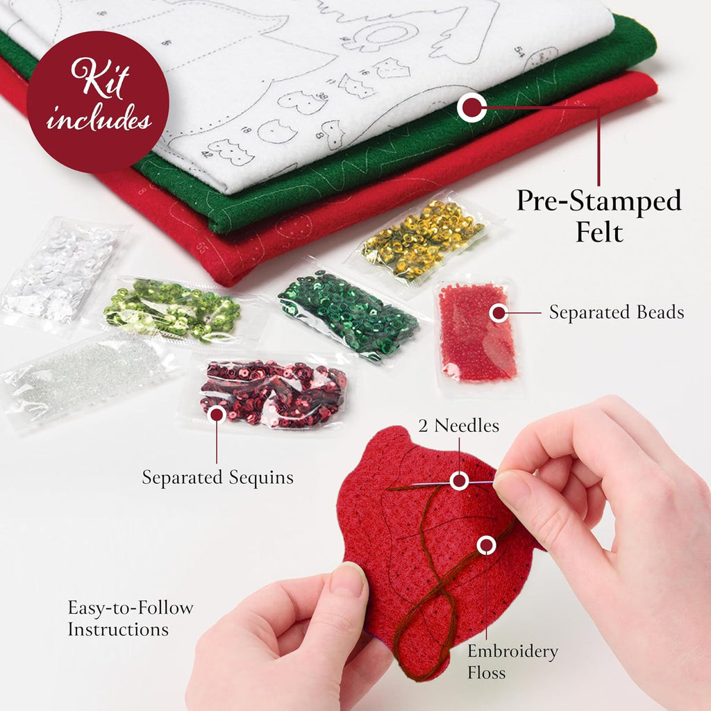 Felt Applique 18" Stocking Making Kit, Santa and Friends
