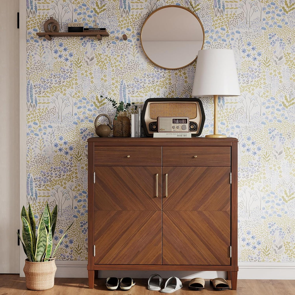 Boho Floral Peel and Stick Wallpaper, Wildflower Patchwork Removable Self Adhesive Wallpaper, Neutral Botanical Vinyl