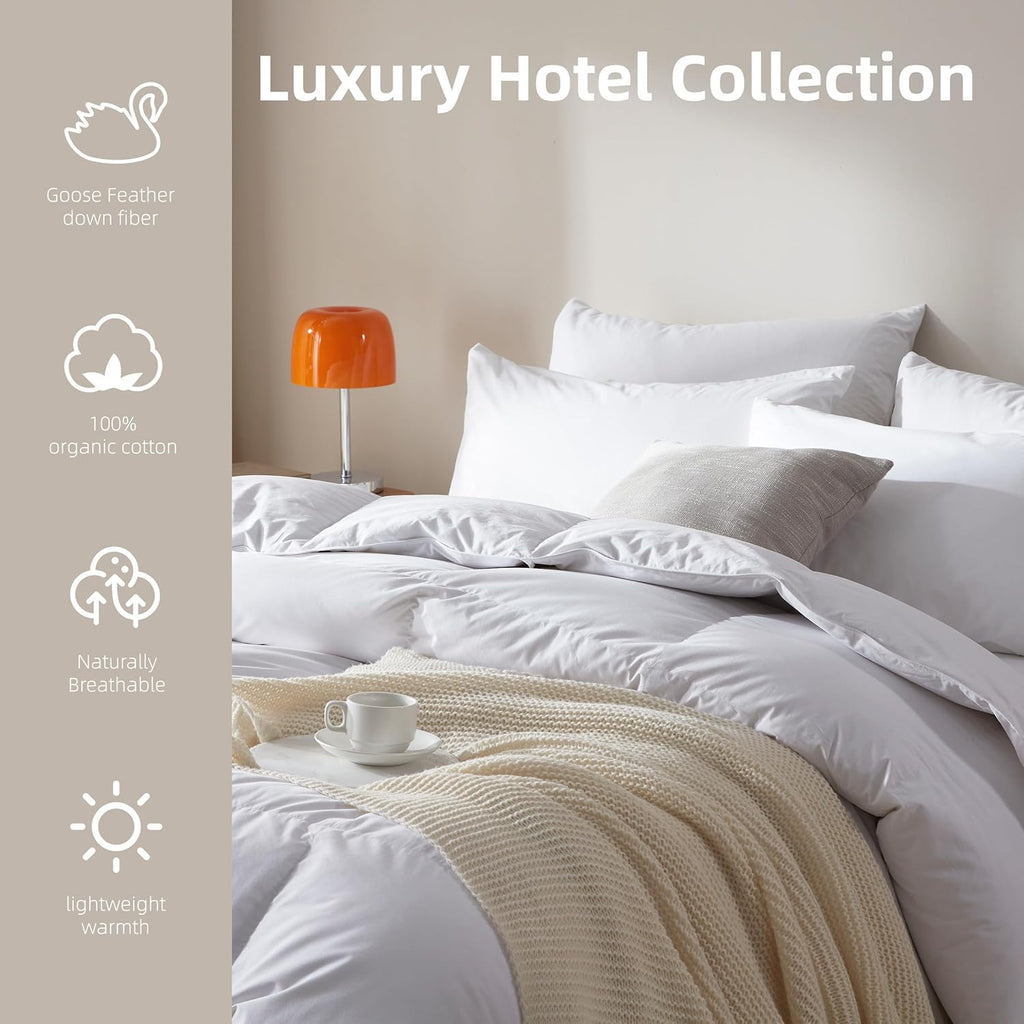 Feather Down Comforter Queen,Hotel Style Bedding Comforter,750+ Fill Power,1200TC,100% Organic Cotto