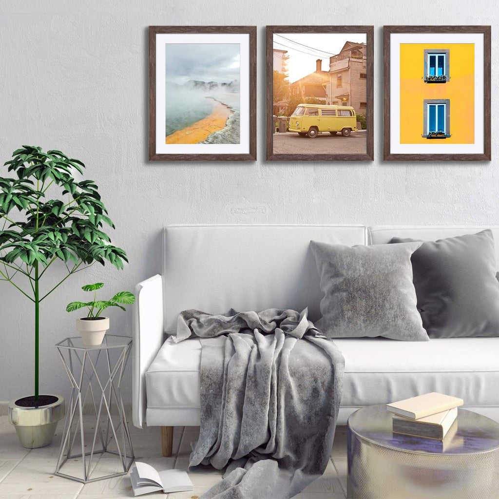 11x14 Rustic Picture Frames Solid Wood - Display Pictures 9x12 or 8x10 with Mat or 11x14 Frame without Mat