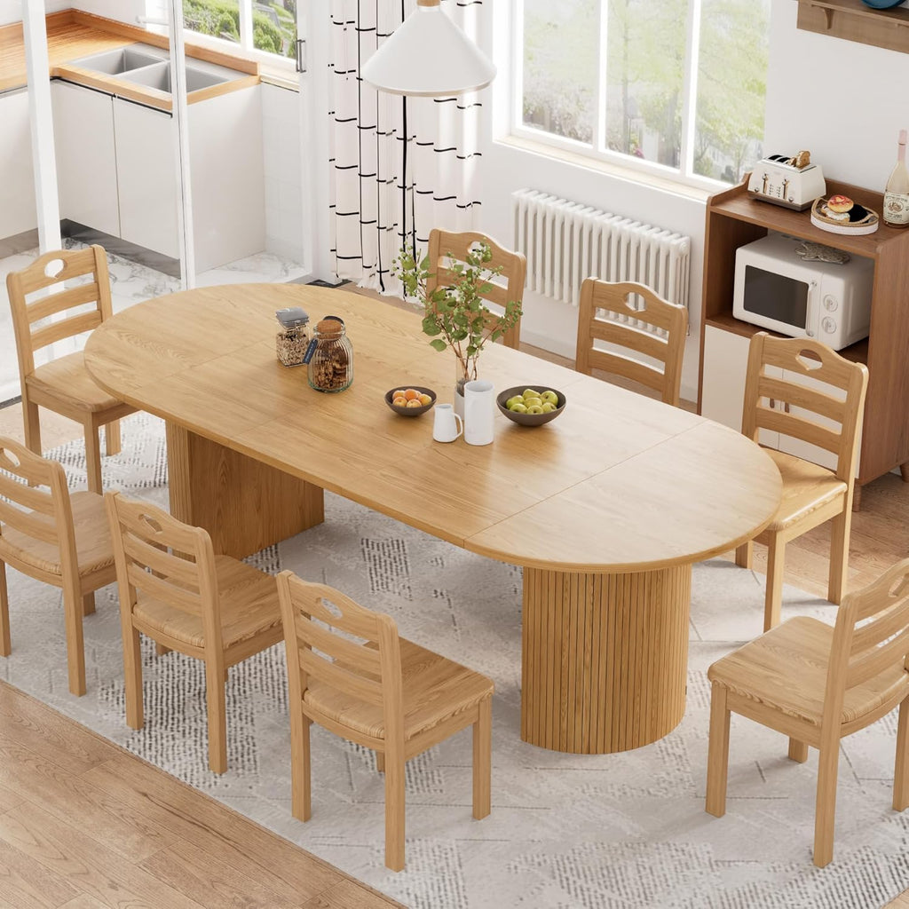 43-95 inch Long Round Extendable Dining Table for 4-10, Space Saving Oval Large Dinner Kitchen Table with 3 Leaf, 2