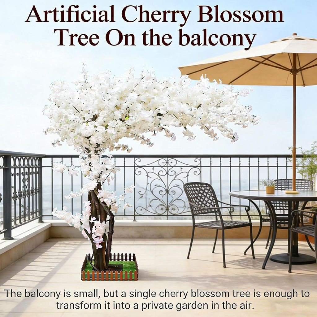 White Artificial Cherry Blossom Trees Large 8.2ft,Faux Cherry Blossom Tree Artificial,Fake Sakura Tree with Solid