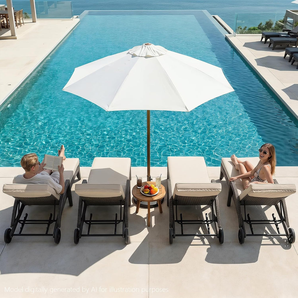 Chaise Lounge Chairs Set of 2, Upholstered 5-Positions Adjustable Lounge Chairs, Wicker Outdoor Long Reclining Chaise