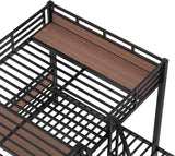 Queen Over Twin Over Twin Bunk Bed with Shelf and Stairs, Heavy Duty Triple Bunk Beds with Safety Guardrails