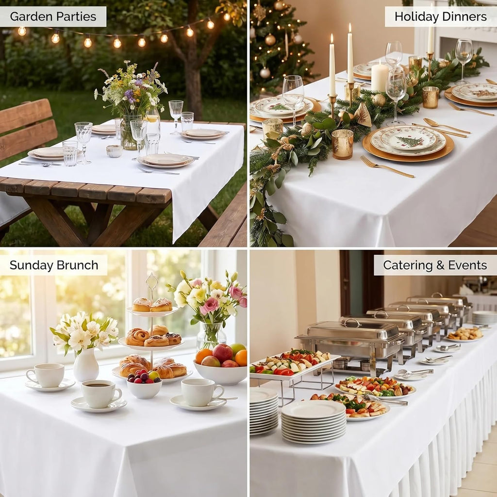 Tablecloth White Table Cloth Tabletop Cover Kitchen Dining Tablecloth 100% Cotton Great for Parties 