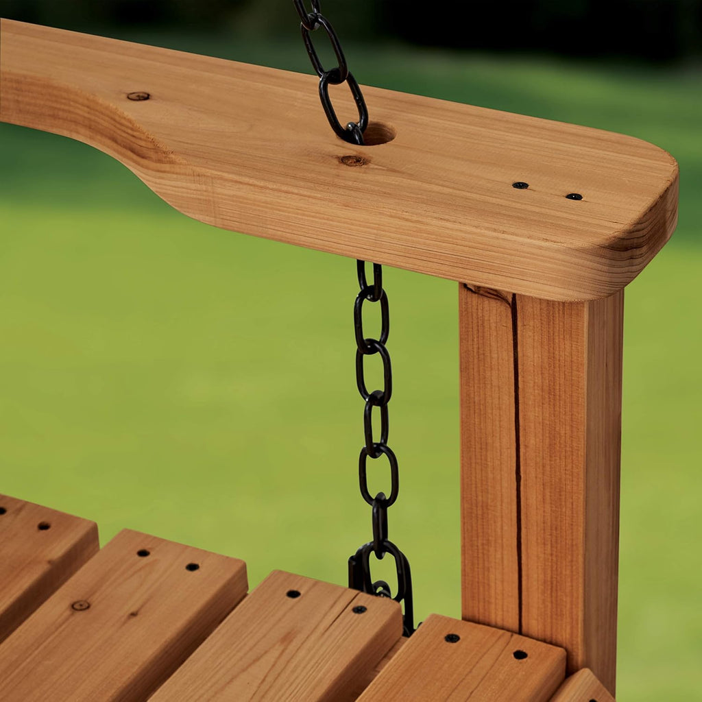 55" Cedar Wood Farmhouse Outdoor Porch Swing Bench with Two-Person Seating, Durable Hanging Chains, Water-Resistant