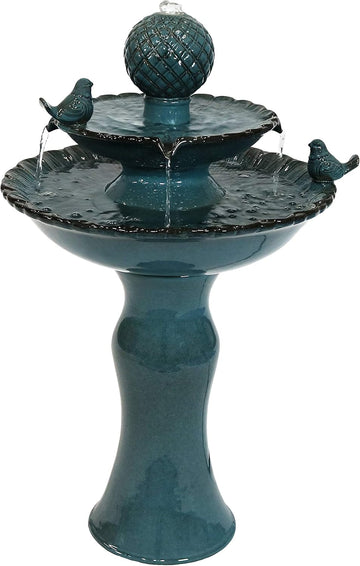 27" H 2-Tier Ceramic Water Fountain - Outdoor Water Feature - Garden Fountain - Blue
