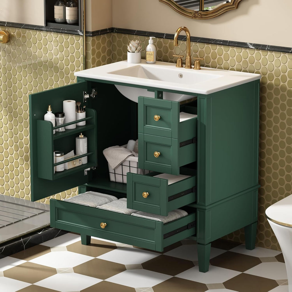 30" Bathroom Vanity with Sink, Modern Bathroom Storage Cabinet with 3 Drawers & 1 Door, Freestanding Bathroom Vanities