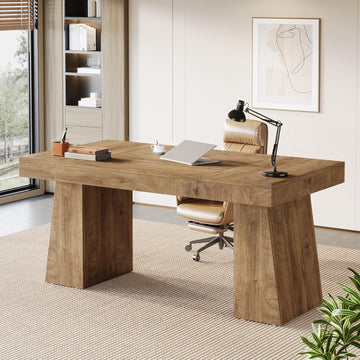 55-Inch Executive Desk, Thick Wood Office Computer Desk with Double Pedestal
