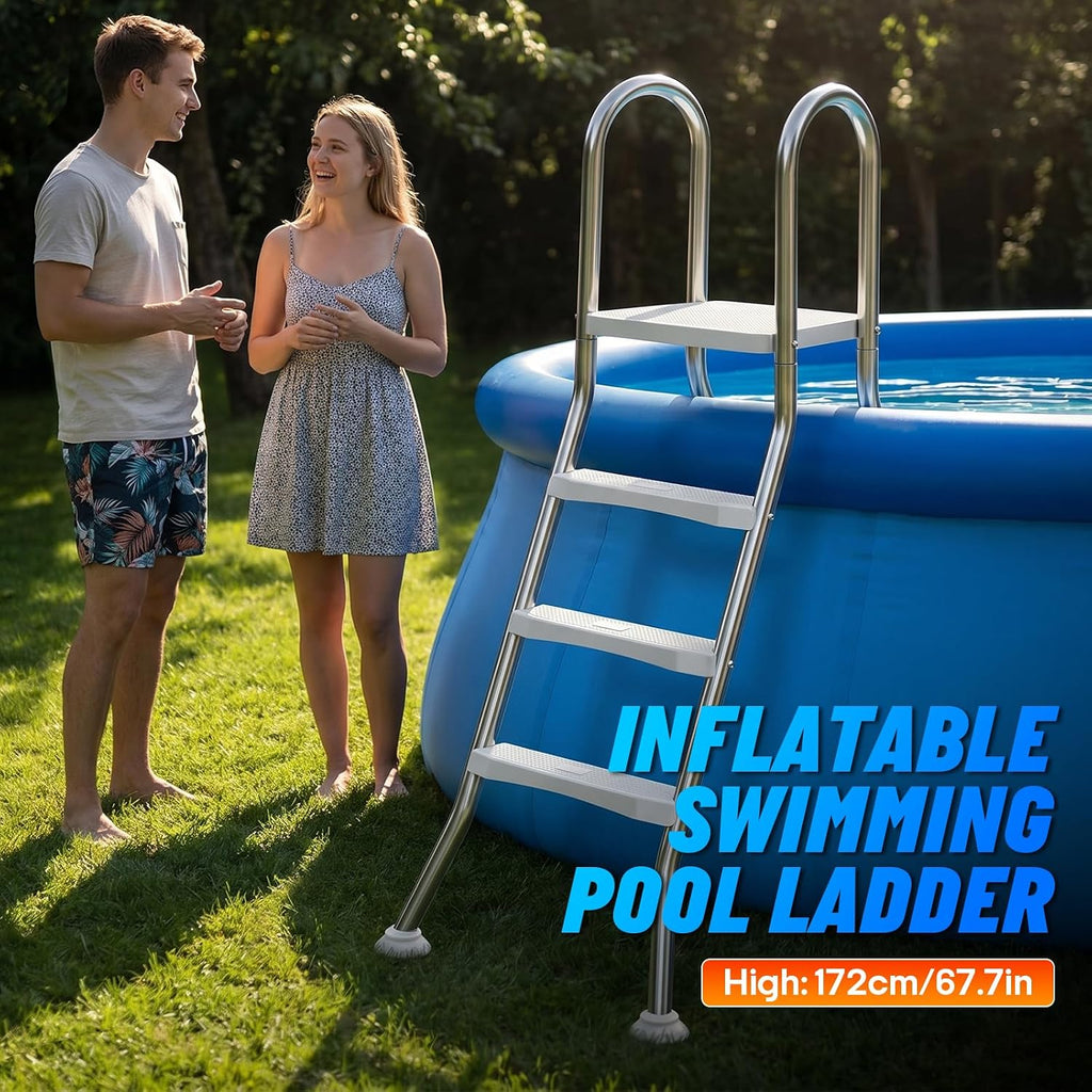 Above Ground Pool Ladder,42" Heavy Duty Luxury Pool Ladder with Platform,3-Steps Swimming Frame Pool Ladder,304