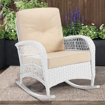 Outdoor Wicker Rocking Chair, Rattan Patio Rocker Chairs with Cushions and High Back, All-Weather Patio Wicker Chair