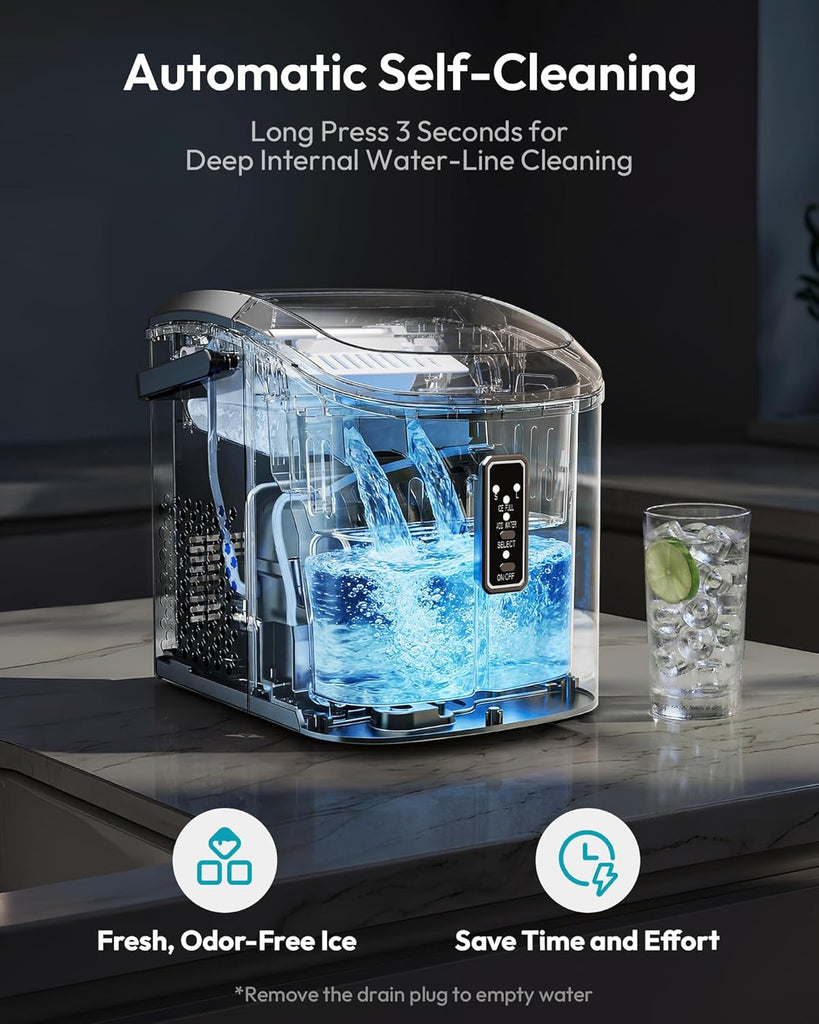 Ice Maker Countertop, 9 Cubes Ready in 6 Mins, 26lbs/24H, Self-Cleaning, Portable Ice Maker Machine with Carry